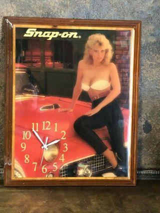 Vintage 70s Snap On Tools Wall Shop Garage Clock Pin Up Bikini Girl Thunderbird