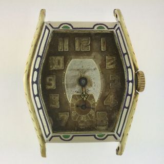 C.  1920s Vtg Helbros Blue/green Enamel & Two - Tone 14k Gold - Filled Art Deco Watch