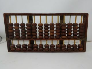 Vintage Wood Abacus 13 Rods 2 Metal 91 Wooden Beads Chinese