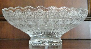 Bohemian Czech Vintage Crystal 13 " Round Bowl Hand Cut Queen Lace 24 Lead Glass