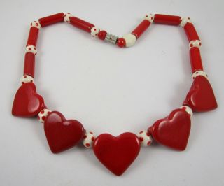 Hard To Find Parrot Pearls “flying Colors” Red Ceramic Heart Necklace