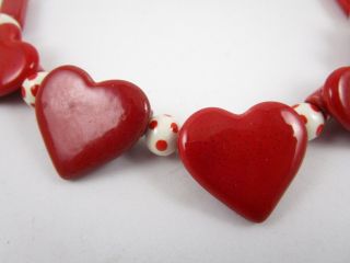 HARD TO FIND PARROT PEARLS “FLYING COLORS” RED CERAMIC HEART NECKLACE 2
