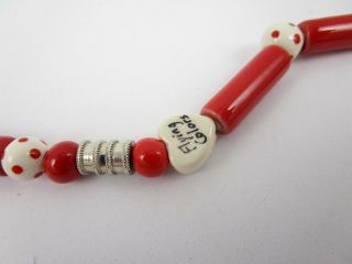 HARD TO FIND PARROT PEARLS “FLYING COLORS” RED CERAMIC HEART NECKLACE 3