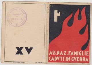 Tessera Fascista Associazione Famiglie Caduti In Guerra 1937