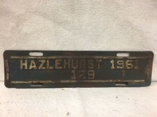 Vintage 1961 Hazelhurst,  Georgia City License Plate