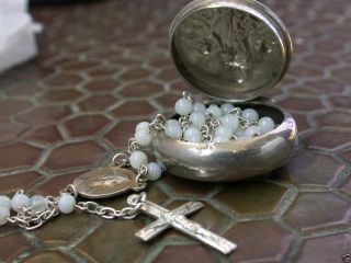 Antique Victorian Silver Religious Locket & Rosary Pendant