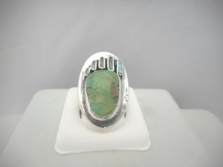 Vintage Navajo Sterling Silver Turquoise Bear Paw Ring - Size 8 1/4 - Signed