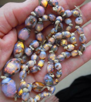Vintage Art Deco Venetian Fire Opal Foil Glass Beads Czech Necklace
