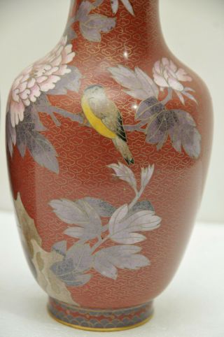 Vintage Chinese Import Cloisonne Vases With Birds & Flowers 9 - 1/4 