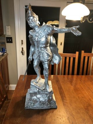 Vintage Roman Trojan Soldier Warrior W/ Sword Metal Statute - 35 " Tall - Cool