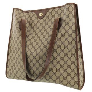 Gucci Gg Shoulder Tote Bag Brown Pvc Leather Vintage Authentic Y562 I