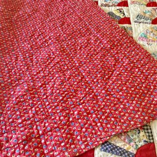 Vintage Red Grandma’s Fan Hand - Quilted Patchwork Quilt 67” x 73 - 1/2” 6