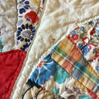 Vintage Red Grandma’s Fan Hand - Quilted Patchwork Quilt 67” x 73 - 1/2” 8