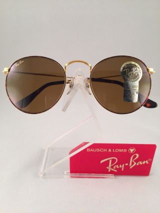 Vintage Ray Ban Bausch And Lomb W2186 Round Tortoise B15 Brown 50mm Usa Nos
