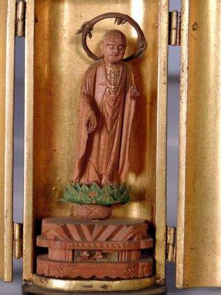Japanese Miniature Wood Carved Buddhist Zushi Traveler Shrine Alter 1 2