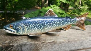 Deluxe 10 " Lake Trout Fish Decoy Carved By John Laska - Ice Spearing Lure