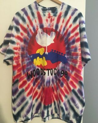 Vtg 1999 Woodstock Tie Dye Shirt Rome York Rock N Roll Rap Concert 99 Music