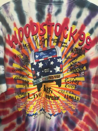 VTG 1999 Woodstock Tie Dye Shirt Rome York Rock n Roll Rap Concert 99 music 3