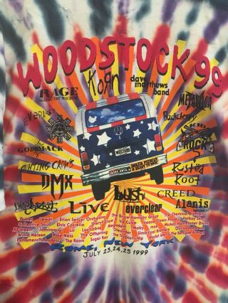 VTG 1999 Woodstock Tie Dye Shirt Rome York Rock n Roll Rap Concert 99 music 4