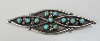 Long Vtg 1960s Sterling Silver Blue Green Turquoise Zuni Pin Brooch