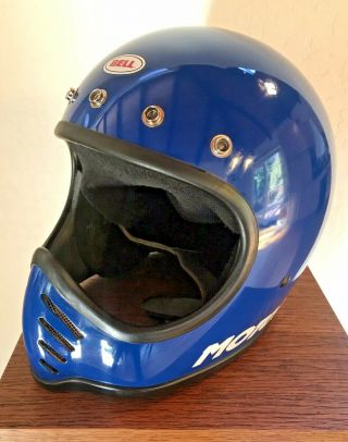 Vintage 1980 Bell Moto3 Helmet Blue Adult Size 7 With Box More