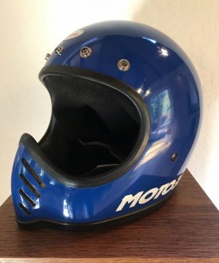 VINTAGE 1980 BELL MOTO3 HELMET BLUE ADULT SIZE 7 WITH BOX MORE 3