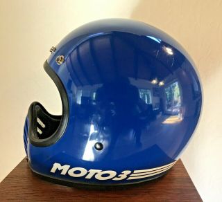 VINTAGE 1980 BELL MOTO3 HELMET BLUE ADULT SIZE 7 WITH BOX MORE 4