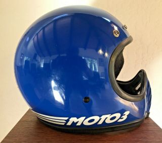 VINTAGE 1980 BELL MOTO3 HELMET BLUE ADULT SIZE 7 WITH BOX MORE 5
