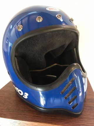 VINTAGE 1980 BELL MOTO3 HELMET BLUE ADULT SIZE 7 WITH BOX MORE 7