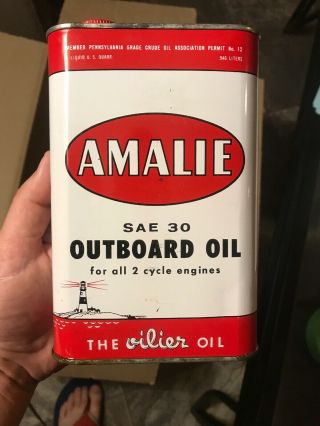 Vintage Amalie Outboard Motor Oil Can Great Graphics Rare Flat Quart