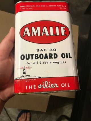 Vintage Amalie Outboard Motor Oil Can Great Graphics Rare Flat Quart 7