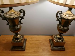 Pair Vintage Brass Table Lamps Hollywood Regency Mid Century 50s Retro 4