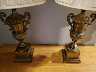 Pair Vintage Brass Table Lamps Hollywood Regency Mid Century 50s Retro 7