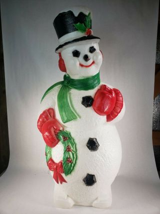 Vintage Rare Christmas Blow Mold Snowman With Derby Hat & Wreath Lighted 45 "