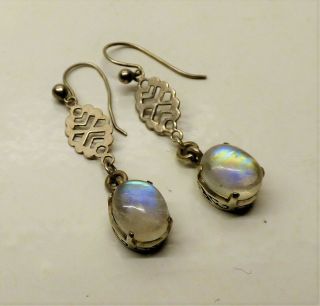 Antique Edwardian Art Nouveau Moonstone Drop Earrings Dangle Earrings Silver