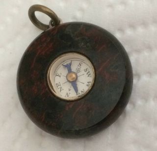 Victorian Hardstone Miniature Compass Fob Red Black Cornish Serpentine Marble