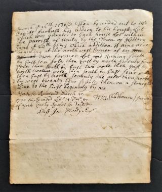1730 Antique Colonial Deed Kittery Me Survey Plot Wm Chadbourne Jos Moody Signed