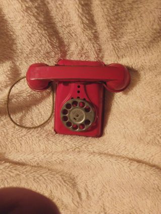 Vintage Red Toy Telephone Metal Rotary Phone The Steel Stamping Co Usa 1950 