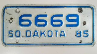 Vintage South Dakota 1985 Motorcycle License Plate 6669 Sturgis 666 69