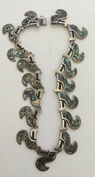 Vintage 925 Sterling Silver Abalone Necklace Signed Miguel Mexico Taxco Aztec