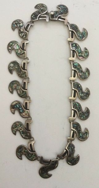 Vintage 925 Sterling Silver Abalone Necklace Signed Miguel Mexico Taxco Aztec 2