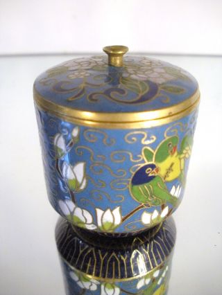 Antique Blue Cloisonne Chinese Enamel Canister Small Jar Box Brass Mark