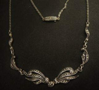 Art Deco Vintage Sterling Silver Marcasite Necklace Paper Link Chain