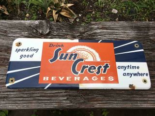 Vintage Drink Sun Crest Beverages Porcelain Soda Machine Chest Advertising Sign