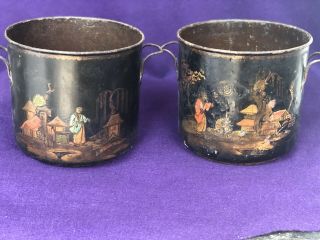 Antique 1800’s Japanese Lacquer Metal Pots Vases