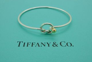 Authentic Vintage Tiffany & Co.  Love Knot Silver 18k Yellow Gold Bangle 6.  25 "