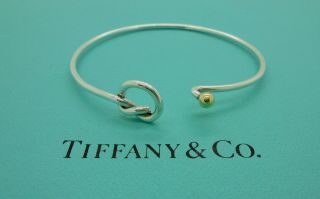 Authentic Vintage Tiffany & Co.  Love Knot Silver 18k Yellow Gold Bangle 6.  25 