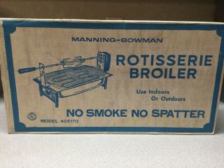 Vintage Manning Bowman Rotisserie Broiler No Smoke Model 405170 Nos