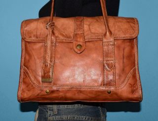 Vtg Frye Textured Rugged Brown Leather Shoulder Tote Flap Carry - All Bag Purse