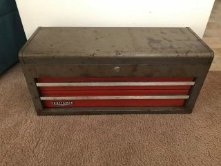 Craftsman Vintage 2 Drawer Mechanics Tool Box Chest Large Red Silver 26 " Long